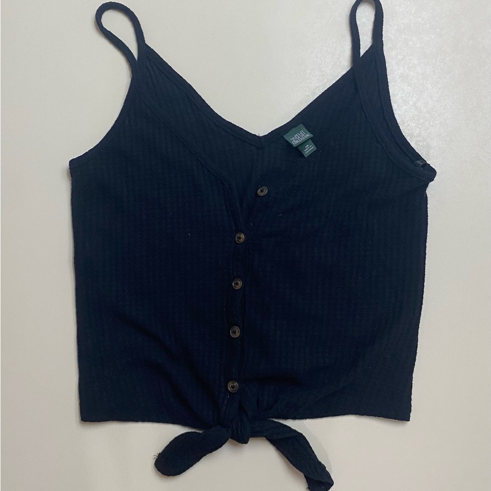 Black Button-Down Tie-Front Camisole Top